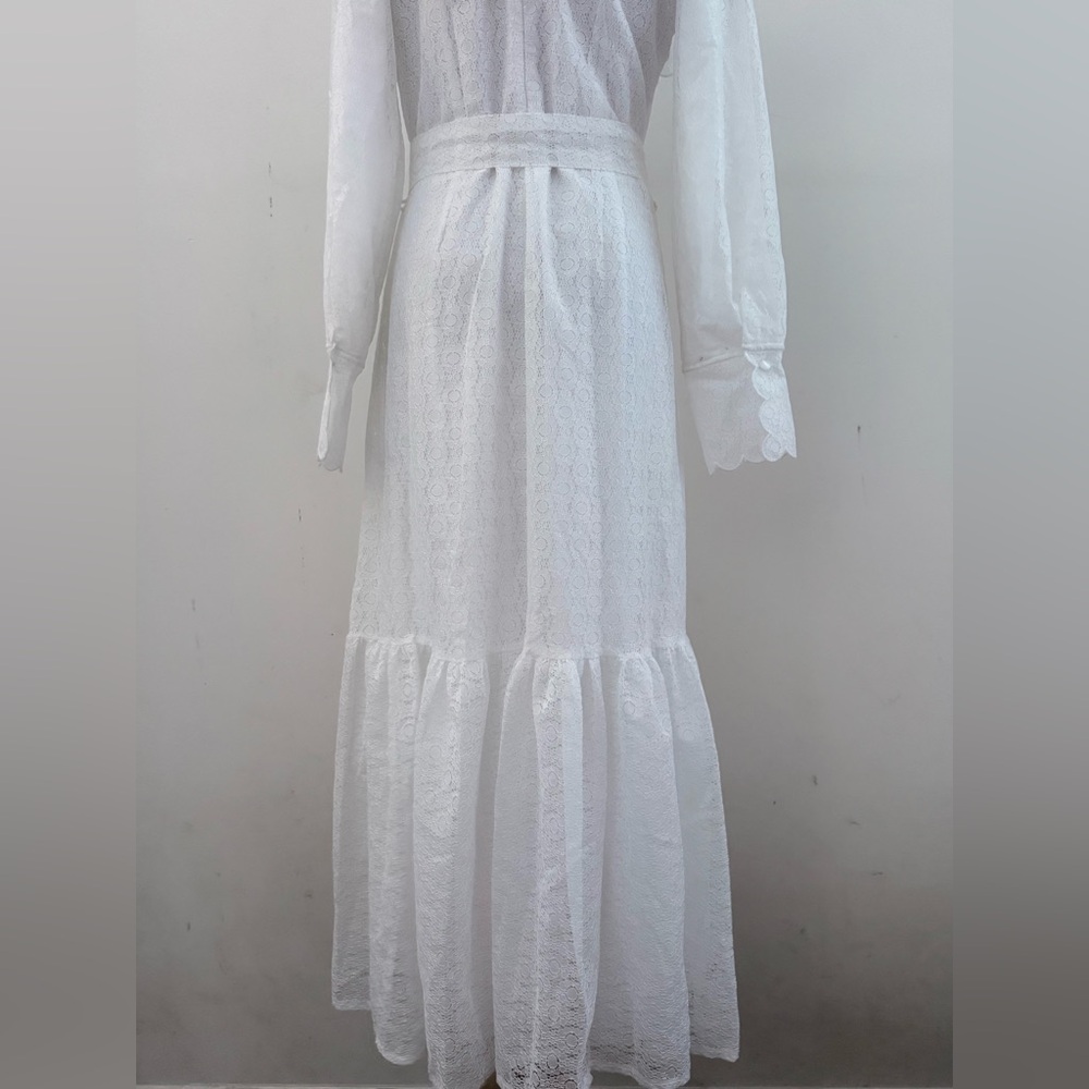 MALOU-FEMMES || Elegant White Ruffled Bib Lace Dress. Sz. EU 38 - US 6 - Picture 7 of 13
